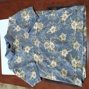Vintage OP Mens Polo Large Grey Gold  Flowery